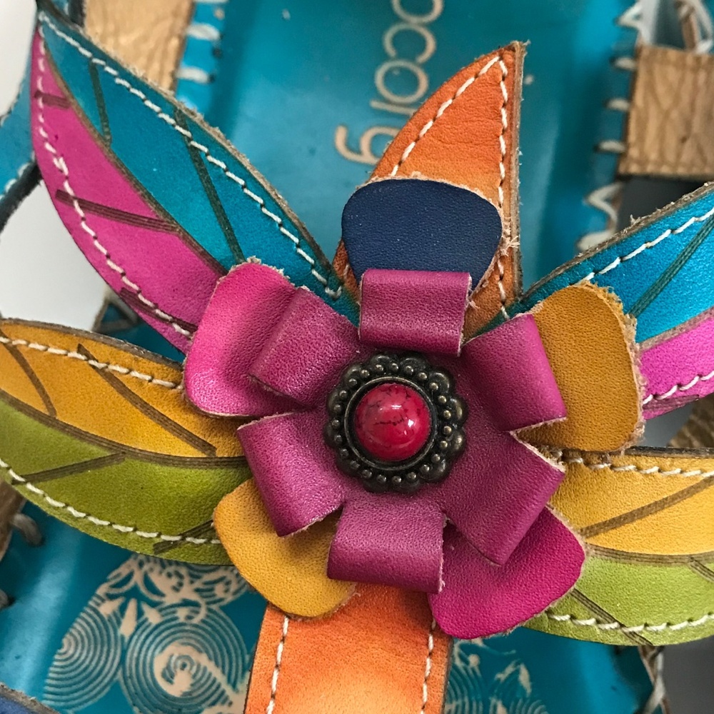 SOCOFY Flower Sandals Leather Bohemian Women’s Size 7 - Picture 6 of 16